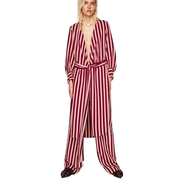 ZARA WOMAN Candy Cane Stripe Mix Stripe Wrap Tunic Top - XS - Picture 2 of 12